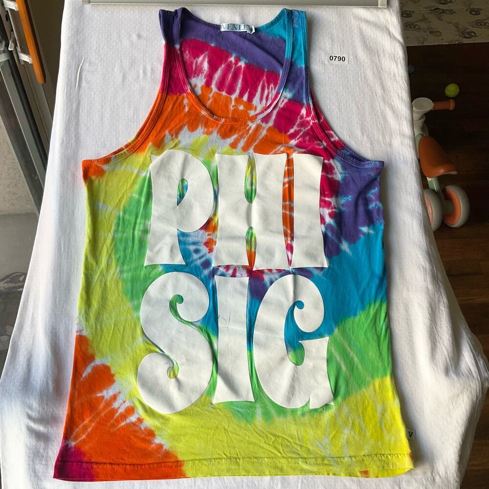 Venley Men’s Sleeveless Tank Top Size M, Tied Dye Colorful, Phisic Peace Love